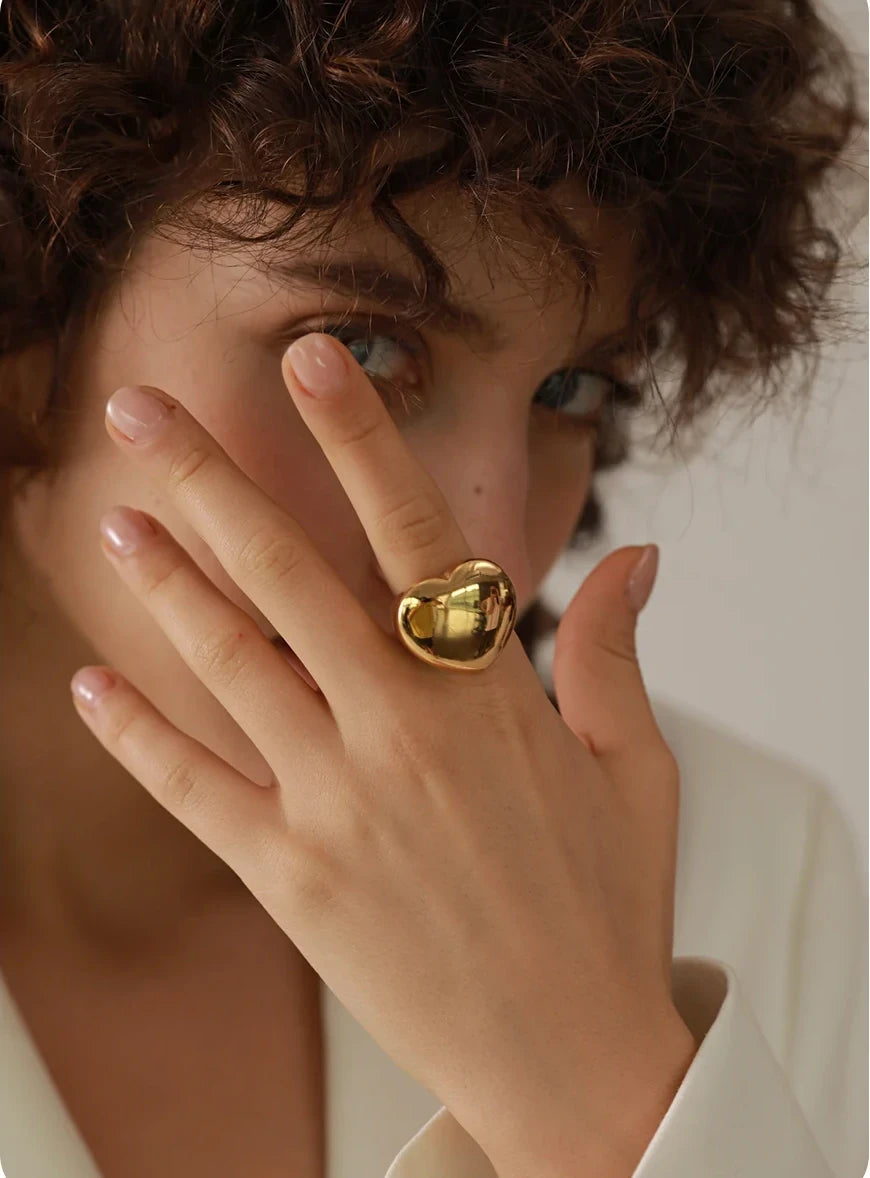 Bague Cœur imposant en acier inoxydable