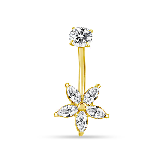 Piercing nombril Fleur de Cristal en acier chirurgical