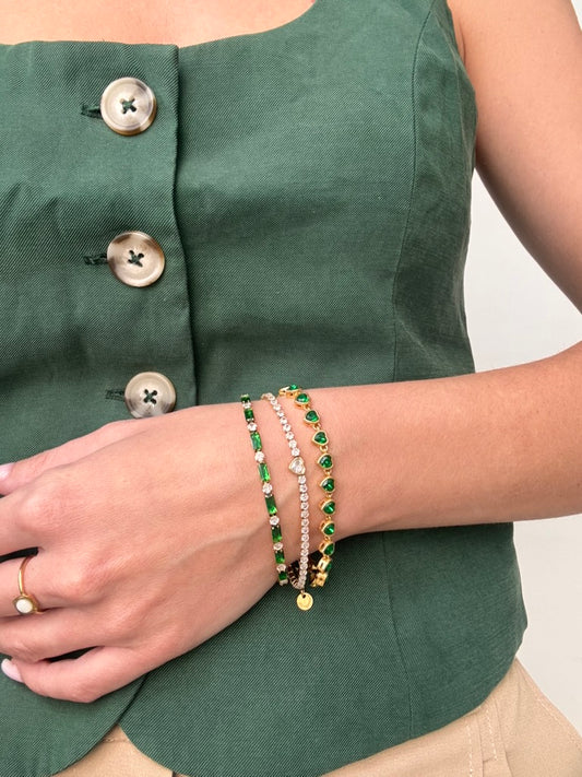 Bracelet Émera doré en acier inoxydable avec pierres vertes et zircons