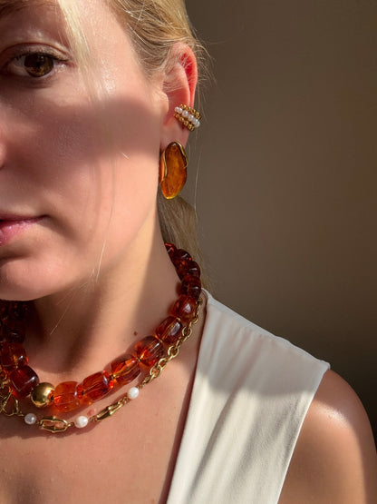 Collier Ambre en résine et acier inoxydable