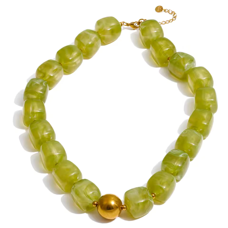 Collier Ambre en résine et acier inoxydable