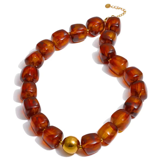 Collier Ambre en résine et acier inoxydable